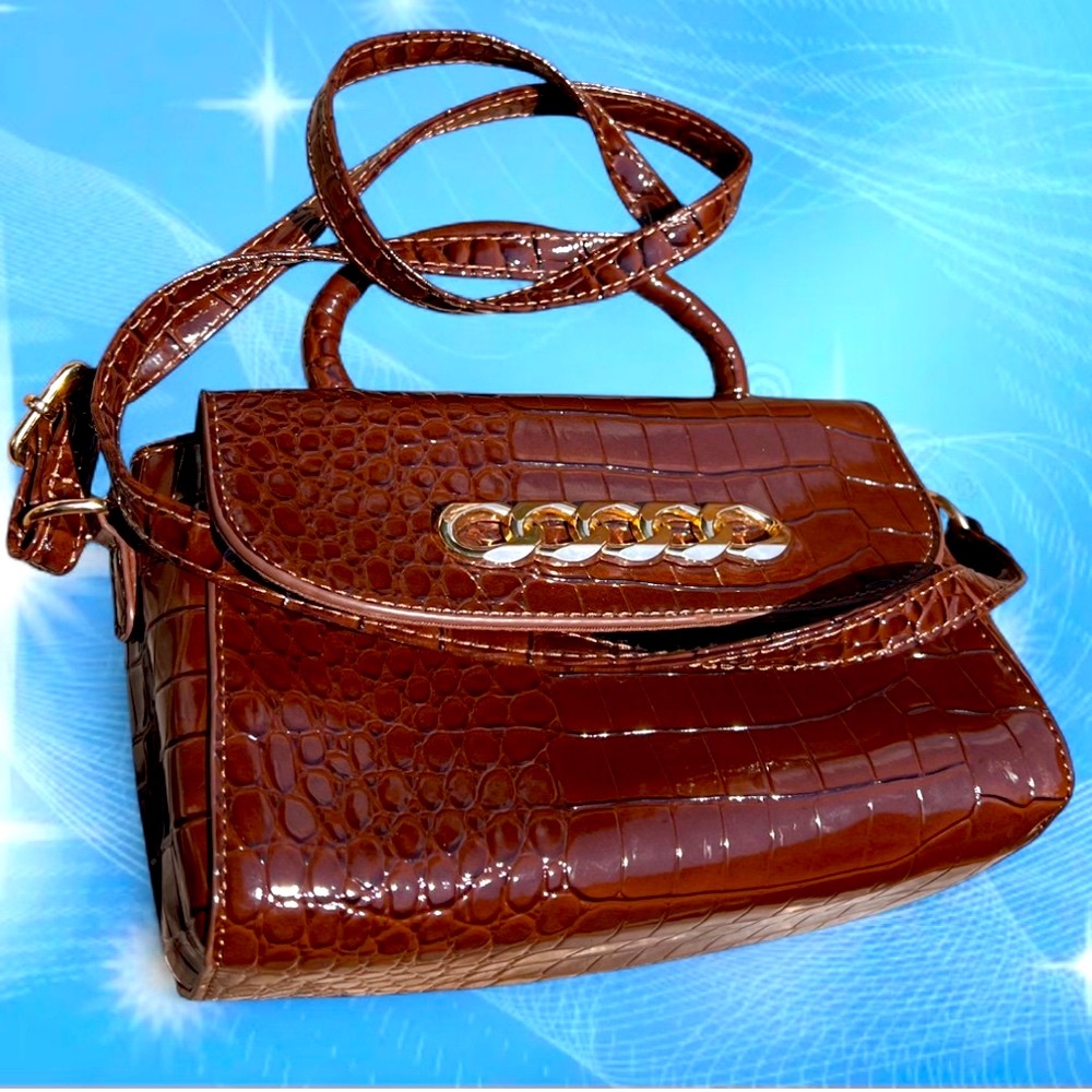 NWOT  Crossi Elegant Brown Croc-Embossed Crossbody Bag